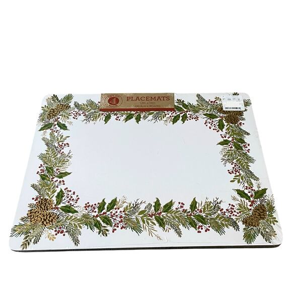 Christmas Cork Backed Hard Placemats Holiday Holly & Pine Garland Set of 4 New - Picture 3 of 9